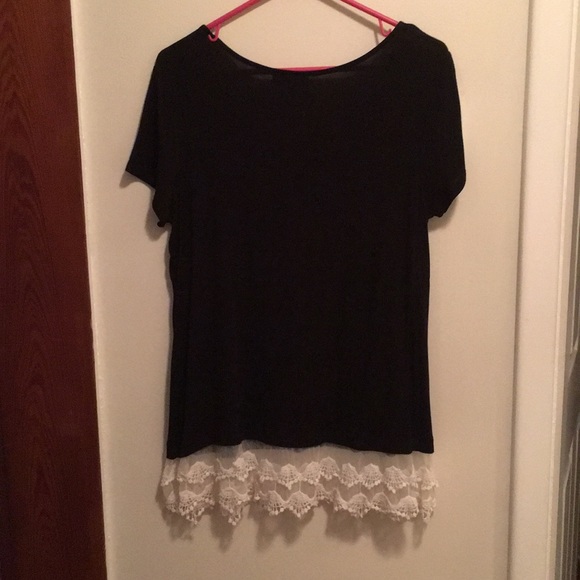 AB STUDIO Black/White T-Shirt with Lace M - Picture 6 of 7